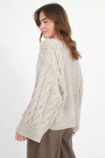 Strickpullover mit Zopfstrick-Musterung in Fog
