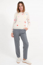 Cashmere Pullover mit Stick-Applikationen in Cloud