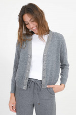 Cardigan VELVET mit Samtband in Mid Grey