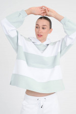 Gestreifter Hoodie CAREN in Dusty Aqua/Weiß