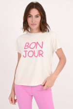 T-Shirt aus Baumwolle in Creme/Pink