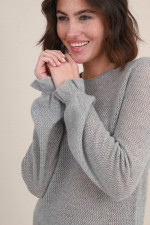 Cashmere Lochstrick Pullover LEANNE in Grau