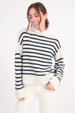 Cashmere-Hoodie in Blau/Natur gestreift