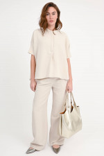Oversize Bluse aus Viskose-Leinen-Mix in Sand