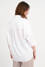 Popelin-Bluse mit Tunika-Ausschnitt in Weiß