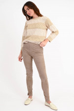 Slim Fit Velourslederhose in Taupe