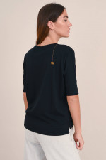 Baumwoll Shirt mit V-Neck in Schwarz