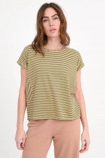 Gestreiftes-Shirt LILY in Dunkelgrün/Peach