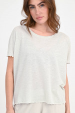 Glitzer-Shirt ADELA mit Rüschen-Saum in Silber