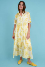 Kleid mit Volants in Weiß/Gelb