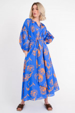 Kleid AVA mit Allover Print in Blau/Orange