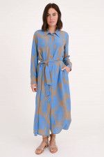 Kleid aus Seide mit Muster in Taupe/Blau