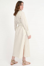 Maxi-Hemdblusenkleid in Taupe/Creme gestreift