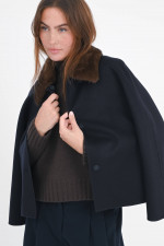 Cashmere-Mix-Jacke mit Fellkragen in Navy