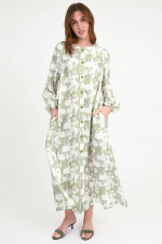 Maxi-Seidenkleid in Grün/Creme gemustert