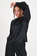 Seidenbluse mit Schleifen-Detail in Schwarz