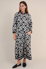 Seidenkleid ROSSANA in Navy/Beige
