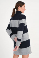 Woll-Cash-Mix Strickkleid in Navy/Grau gestreift