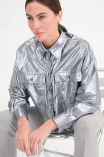 Cropped-Bluse ALDENO in Silbermetallic