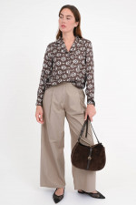 Gemusterte Seidenbluse CAMICIA in Braun/Weiß