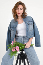 Boxy Jeansjacke FIUMANA in Mittelblau