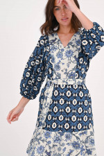 Mini-Baumwollkleid VIRGOLA in Blau/Weiß gemustert