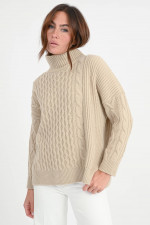 Wollpullover mit Zopfmuster in Sand