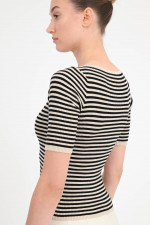 Ripp-Shirt WASER in Beige/Schwarz gestreift