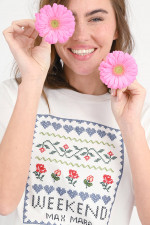 T-Shirt CABINA mit Stickerei in Creme/Multi