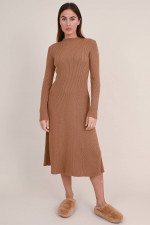 Rippstrick Kleid in Camel