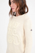 Strickpullover mit MONCLER-Stickerei in Creme