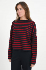 Wollpullover mit Logoprägung in Navy/Rot