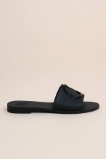 Slipper mit Ton-in-Ton-Logo in Schwarz