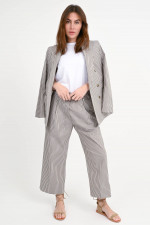Gestreifte Baumwoll-Hose in Taupe/Weiß