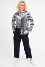 Oversize-Bluse mit Streifen in Navy/Weiß