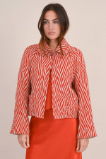 Jacke aus Schurwolle in Rot/Natur