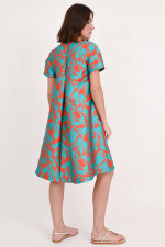 Kleid mit All-Over-Print in Orange/Türkis
