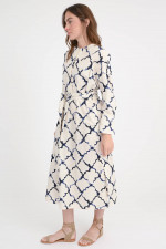 Gemustertes Midi-Kleid in Creme/Blau