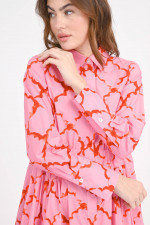 Gemustertes Midi-Kleid in Pink/Rot