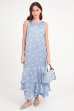 Florales Maxikleid mit Volants in Nordic Blue