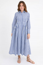 Gestreiftes Midi-Kleid in Blau/Weiß
