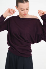 Strickshirt mit Raffungen in Aubergine