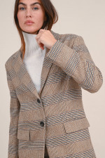 Wollmix Blazer mit Karo Muster in Braun