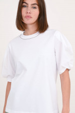 Oversize-Shirt mit Perlen in Weiß