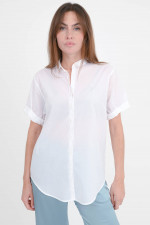 Kurzarm Bluse mit dekorativen Arm-Detail in Weiß