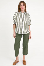 Oversize-Bluse in Grün/Weiß