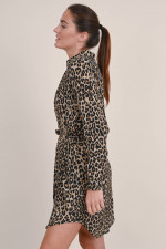 Viskose Kleid mit Leo-Print in Braun