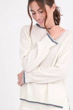 Pullover mit Kontrastsaum in Creme/Grau