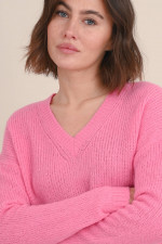 Wollmix Strickpullover mit V-Neck in Light Pink