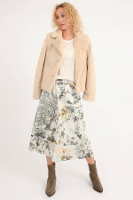 Midi-Rock mit Blumen in Oliv/Weiß/Multicolor